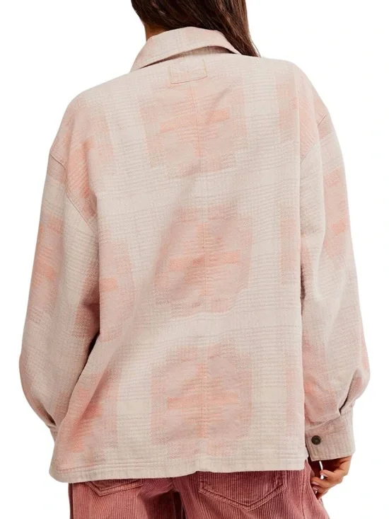 Free People Shirt Women L Beige Pink Plaid Button Up Long Sleeve - Picture 3 of 10